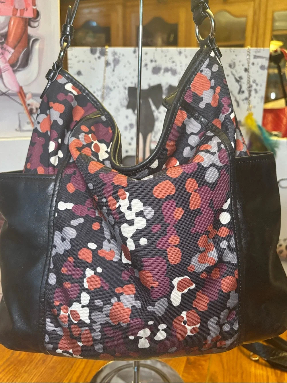 Coach Park Splatter Print Hobo F32893 Black Multicolor Convertible Bag